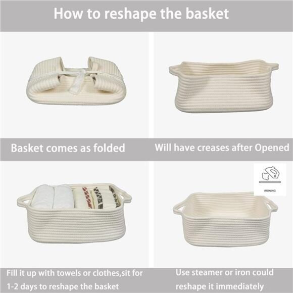 Woven Cotton Rope Storage Basket with Handles for Organizing Shelves Closet - Picture 7 of 8